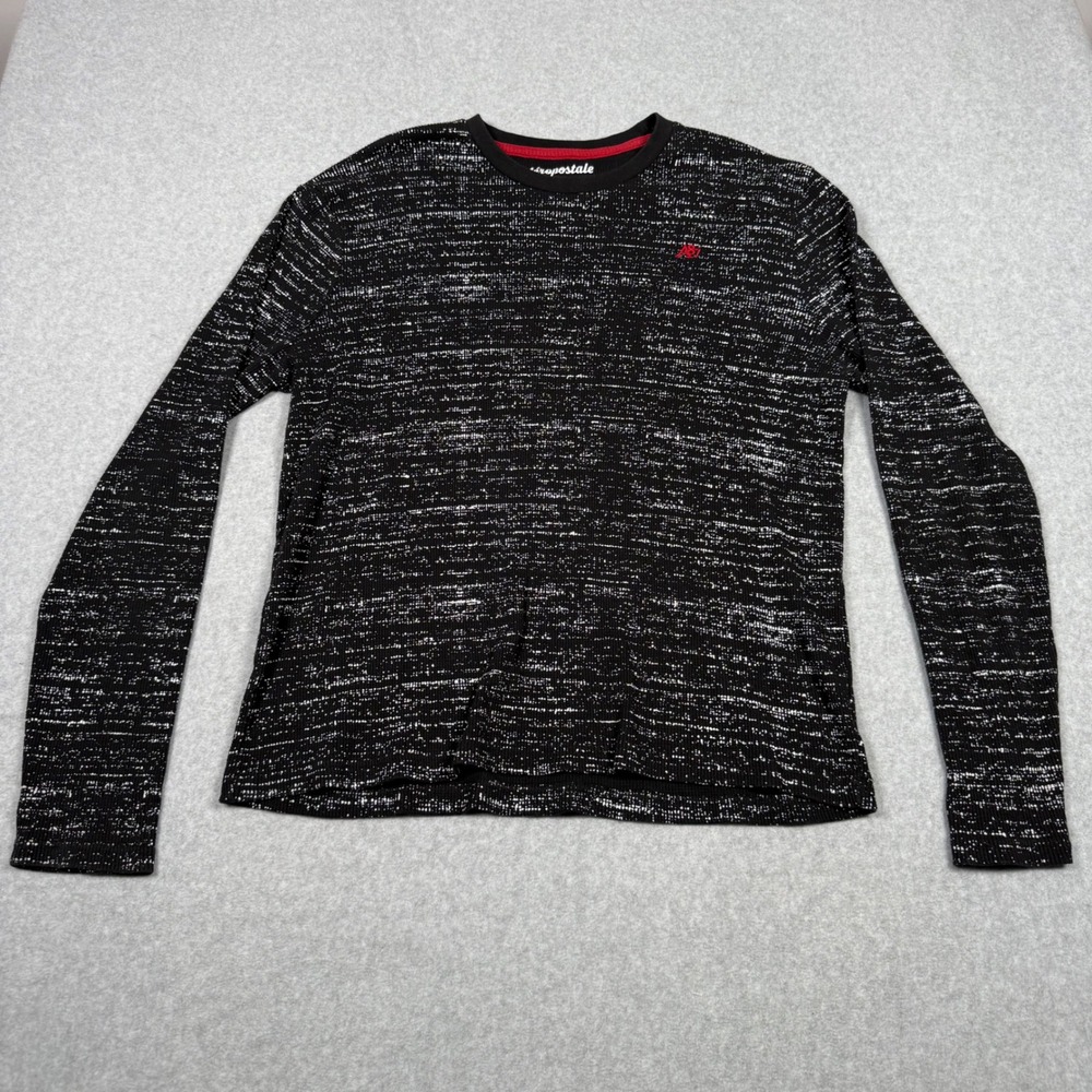 Aeropostale Mens XL Long Sleeve Thermal Shirt Black White Space Dye A87 Logo